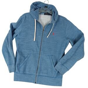 Polo Ralph Lauren Full Zip Hoodie Sweater Mens Medium Heather Blue Casual Preppy